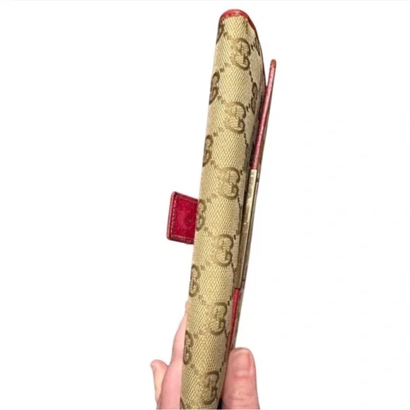 Gucci GG Beige Canvas Long Wallet with Pink Leather Interior Vintage - Picture 3 of 15